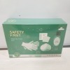 100 X BRAND NEW ARMOUR SAFETY FIRST PROTECTIVE KITS TO INCLUDE FACE MASK - HAND SANITIZER - WIPES - GLOVES - CARRY POUCH