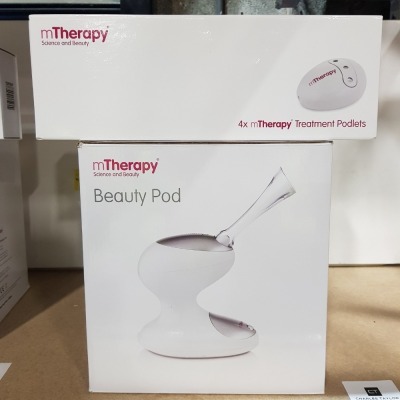 1 X BRAND NEW M-THERAPY BEAUTY PODS - FACIAL STEAMER TREATMENT PLUS 4 X BRAND NEW M-THERAPY TREATMENT PODLETS WITH SELF CLEANING CYCLE