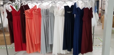 10 X PIECE BRAND NEW MIXED LINZI JAY DRESS LOT TO INCLUDE - MAROON CHIFFON DRESS £77 - NAVY CHIFFON DRESS £103 - PLATINUM CHIFFON DRESS £133 - RED CHIFFON DRESS £83 ETC ALL IN VARIOUS SIZES