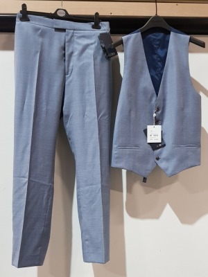 7 X BRAND NEW RICHARD JAMES WAISTCOATS AND TROUSERS SETS IN LIGHT BLUE IN SIZES 42 , 46 AND 44