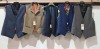 17 X BRAND NEW MIXED WAISTCOATS LOT CONTAINING RACING GREEN IN GREY SIZE 53 REG , GIBSON LONDON IN BLUE / MULTI-COLOURED IN SIZE 40 , RICHARD JAMES IN NAVY BLUE IN SIZE 42 REG , GIBSON LONDON IN FAWN IN SIZE 38 REG ETC