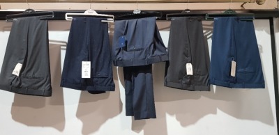 13 X MIXED BRAND NEW TROUSERS LOT CONTAINING LIMEHAUS IN NAVY BLUE IN SIZE 40 REG , ASTON & GUNN IN NAVY BLUE SIZE 40 REG , BEN SHERMAN IN GREY IN SIZE 36 REG , RACING GREEN IN NAVY BLUE IN SIZE 42 REG ETC