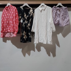 100 X PIECE MIXED NEW CLOTHING LOT TO INCLUDE JOGGERS - JUMPERS - BLAZERS - BLOUSES - DRESSES - SHIRTS - PANTS - PLEASE SEE PICTURE FOR REPRESENTATIVE ITEMS (ITEMS HAVE BEEN DELABELLED)