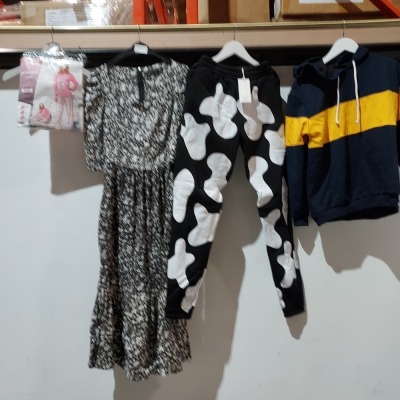 100 X PIECE MIXED NEW CLOTHING LOT TO INCLUDE JOGGERS - JUMPERS - BLAZERS - BLOUSES - DRESSES - SHIRTS - PANTS - PLEASE SEE PICTURE FOR REPRESENTATIVE ITEMS (ITEMS HAVE BEEN DELABELLED)