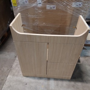 6 X BRAND NEW 2 DOOR 2 DRAWER BASIN VANITY UNIT IN LIGHT OAK - SIZE - 70.5 X 82 X 31CM