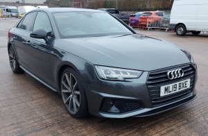 GREY AUDI A4 S LINE BLACK ED 40 TFS, REG NO: ML19 BXE MILEAGE: 40,136 WITH V5 ENGINE SIZE: 1984CC, FIRST REGISTERED: 01/03/2019, SAT NAV, SUEDE & LEATHER EFFECT INTERIOR, MOT UNTIL 09/05/2025, WITH 2 KEYS