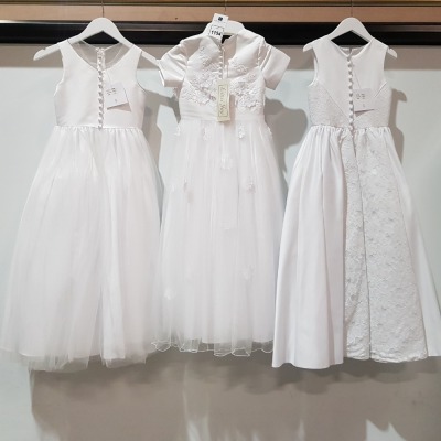 10 X BRAND NEW LINZI JAY KIDS WHITE DRESSES IN PLAIN WHITE AND FLORAL DESIGN IN SIZES 8, 9