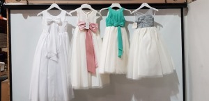 8 X BRAND NEW LINZI JAY KIDS MIXED DRESSES LOT CONTAINING YELLOW FLORAL DRESS IN SIZE 3, GREY & WHITE IN SIZE 4, SEA GREEN IN SIZE 6 ETC