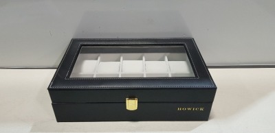 30 X BRAND NEW HOWICK 10 SLOT WATCH BOXES IN SIZE L 34 D 21 H10CM IN 6 BOXES