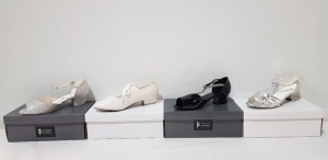 40 X BRAND NEW MIXED TAPPERS AND POINTERS DANCE SHOE LOT TO INCLUDE ELENA SILVER MOCK CROC BALLROOM SHOES - WHITE TAPPED SHOES - BLACK DUO OLIVIA HEEL SHOES - CHLOE SILVER SHOES IN SIZES 5-6-7