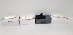 40 X BRAND NEW MIXED TAPPERS AND POINTERS KIDS DANCE SHOE LOT TO INCLUDE BLACK CANVAS SHOES - IVORY SATIN OPERA SHOES - IVORY SATIN BAR SHOES IN VARIOUS SIZES