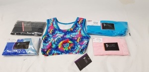 100 + PIECE BRAND NEW MIXED TAPPERS AND POINTERS LOT TO INCLUDE SLEEVELESS GYMNASTIC LEOTARDS IN BLUE AND PINK - CAP SLEEVED ROUND NECKLINE IN LACE - LONG SLEEVED SKATING DRESSES IN AQUA - BLUE - BLACK - MULTI COLOURED VESTS ALL IN VARIOUS SIZES IN 5 BOXE