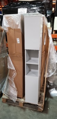 6 X BRAND NEW IKOMA TALL UNITS WITH 2 DOOR 6 SHELF TALL UNITS - IN MATT PEARL GREY ( 29436N/456 ) - ON 1 PLT