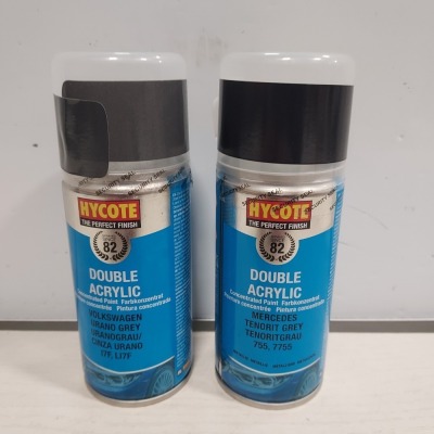 420 X BRAND NEW HYCOTE THE PERFECT FINISH - DOUBLE ACRYLIC CONCENTRATED PAINT - 150 ML CANS VOLKSWAGEN URANO GREY - 17F , LI7F MERCEDES TENORIT GREY- 755 , 7755