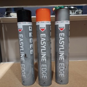 29 X BRAND NEW ROCUL EASYLINE EDGE 750ML SPRAY CANS - 12 IN ORANGE - 12 IN GREY - 5 IN BLACK