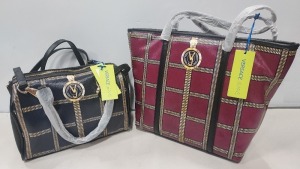 2 X BRAND NEW MIXED VERSACE JEANS BAG LOT TO INCLUDE 1X VERSACE JEANS PRINTED BAG IN WINE SIZE L-35CM - H-30CM - D-13CM - 1X VERSACE JEANS PRINTED BAG IN NAVY SIZE - L-30CM - H-20CM - D-13CM (CLG CODE AUTHENTICATED)