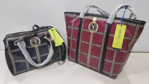 2 X BRAND NEW MIXED VERSACE JEANS BAG LOT TO INCLUDE 1X VERSACE JEANS PRINTED BAG IN WINE SIZE L-35CM - H-30CM - D-13CM - 1X VERSACE JEANS PRINTED BAG IN NAVY SIZE - L-30CM - H-20CM - D-13CM (CLG CODE AUTHENTICATED)