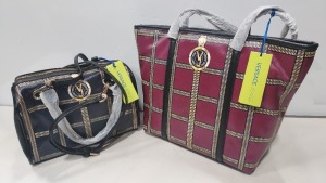 2 X BRAND NEW MIXED VERSACE JEANS COUTURE BAG LOT TO INCLUDE 1X VERSACE JEANS PRINTED BAG IN WINE SIZE L-35CM - H-30CM - D-13CM - 1X VERSACE JEANS PRINTED BAG IN NAVY SIZE - L-30CM - H-20CM - D-13CM (CLG CODE AUTHENTICATED)