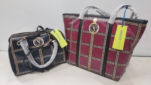 2 X BRAND NEW MIXED VERSACE JEANS BAG LOT TO INCLUDE 1X VERSACE JEANS PRINTED BAG IN WINE SIZE L-35CM - H-30CM - D-13CM - 1X VERSACE JEANS PRINTED BAG IN NAVY SIZE - L-30CM - H-20CM - D-13CM (CLG CODE AUTHENTICATED)