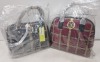 2 X BRAND NEW MIXED VERSACE JEANS COUTURE BAG LOT TO INCLUDE 1X VERSACE JEANS PRINT BAG IN WINE WITH SHOULDER STRAP SIZE - L-30CM - H-28CM - D13CM 1X VERSACE JEANS PRINTED BAG IN NAVY SIZE - L-30CM - H-20CM - D-13CM (CLG CODES AUTHENTICATED) - 2