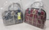 2 X BRAND NEW MIXED VERSACE JEANS COUTURE BAG LOT TO INCLUDE 1X VERSACE JEANS PRINT BAG IN WINE WITH SHOULDER STRAP SIZE - L-30CM - H-28CM - D13CM 1X VERSACE JEANS PRINTED BAG IN NAVY SIZE - L-30CM - H-20CM - D-13CM (CLG CODES AUTHENTICATED) - 2