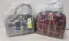 2 X BRAND NEW MIXED VERSACE JEANS COUTURE BAG LOT TO INCLUDE 1X VERSACE JEANS PRINT BAG IN WINE WITH SHOULDER STRAP SIZE - L-30CM - H-28CM - D13CM 1X VERSACE JEANS PRINTED BAG IN NAVY SIZE - L-30CM - H-20CM - D-13CM (CLG CODES AUTHENTICATED) - 2