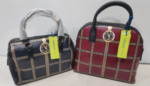 2 X BRAND NEW MIXED VERSACE JEANS COUTURE BAG LOT TO INCLUDE 1X VERSACE JEANS PRINT BAG IN WINE WITH SHOULDER STRAP WITH 3 ZIPPED COMPARTMENTS - SIZE L-35CM - H-25CM - D-13CM - 1X VERSACE JEANS PRINTED BAG IN NAVY SIZE - L-30CM - H-20CM - D-13CM (CLG COD