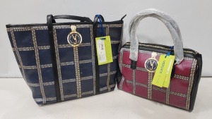 2 X BRAND NEW MIXED VERSACE JEANS COUTURE BAG LOT TO INCLUDE 1X VERSACE JEANS PRINT BAG IN WINE WITH SHOULDER STRAP WITH 3 ZIPPED COMPARTMENTS - SIZE L-35CM - H-25CM - D-13CM - 1X VERSACE JEANS PRINTED SHOULDER BAG IN BLACK - SIZE L-17CM - H-13CM - D-6CM