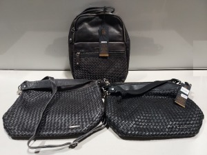 3 X BRAND NEW MIXED VENEZIA VERA PELE REAL LEATHER BAGS TO INCLUDE 1X MARCO VENEZIA DARK GREY BACK PACK - 2X MARCO VENEZIA SHOULDER STRAP BAG IN BLACK AND DARK GREY