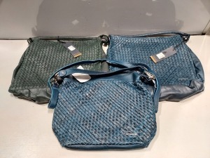 3 X BRAND NEW MIXED VENEZIA VERA PELE REAL LEATHER BAGS TO INCLUDE 1X MARCO VENEZIA HANDBAG IN GREEN - 1X MARCO VENEZIA HANDBAG IN DARK BLUE - 1X MARCO VENEZIA SHOULKDER STRAP BAG IN DARK BLUE