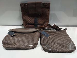 3 X BRAND NEW MIXED VENEZIA VERA PELE REAL LEATHER BAGS TO INCLUDE 1X CLARISSA MARCO VENEZIA HAND BAG WITH STRAP IN TAUPE - 1X MARCO VENEZIA SHOULDER STRAP BAG IN TAUPE - 1X RISS MARCO VENEZIA BROWN BACK PACK