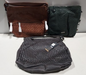 3 X BRAND NEW MIXED VENEZIA VERA PELE REAL LEATHER BAGS TO INCLUDE 1X MARCO VENEZIA ESTHER GREEN HAND BAG WITH SHOULDER STRAP - 1X MARCO VENEZIA OLINA GREY LARGE HAND BAG - 1X MARCO VENEZIA RIMA BROWN BAG WITH SHOUKLDER STRAP