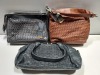 3 X BRAND NEW MIXED VENEZIA VERA PELE REAL LEATHER BAGS TO INCLUDE 1X MARCO VENEZIA ELMA GREY HAND BAG - 1X MARCO VENEZIA BLACK RISTA HAND BAG - 1X MARCO VENEZIA CLARISSA BROWN HAND BAG