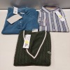 10 X PIECE MIXED BRAND NEW LACOSTE CLOTHING LOT TO INCLUDE 1X LACOSTE BLUE POLO T-SHIRT - 1X LACOSTE KNITTED VEST - 1X LACOSTE STRIPED SHIRT - 1X LACOSTE BROWN LONG SLEEVE TOP - 1X LACOSTE SMART PIN STRIPE SHIRT ETC ALL IN VARIOUS SIZES