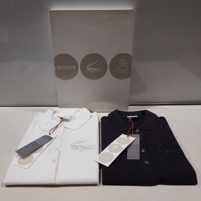 8 X BRAND NEW LACOSTE BOXED POLO SHIRTS IN WHITE AND CHARCOAL SIZE EU 40-42-44