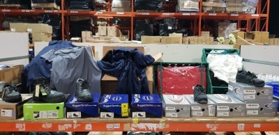 LARGE AMOUNT OF BRAND NEW MIXED SAFETY CLOTHING LOT CONTAINING JUSTHOODS HOODIES IN NAVY BLUE AND RED IN MIXED SIZES S , M , APACHE INDUSTRIAL SAFETY BOOTS IN BLACK SIZE 8 , COFRA BORN TO WORK ALUMINIUM SAFETY BOOTS IN BLACK IN SIZES UK7 , UK8 , UK9 , UK1