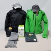 100+ BRAND NEW MIXED CLOTHING / WORKWEAR LOT CONTAINING BEESWIFT P3V RESPIRATORS , REGATTA PROFESSIONAL WATERPROOF JACKET IN BLACK SIZE LARGE , GUADRA SPORTS BAGS IN BLACK / NAVY , BEESWIFT SUPER CLICK PC TROUSERS IN NAVY SIZES 32S , 34S , 44 , BASEBALL C