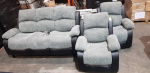 3 X PIECE BRAND NEW SOFA LOT TO INCLUDE 1X BANBURY JUMBO CORD/FAUX LEATHER 3 SEATER SOFA IN GREY AND BLACK 2X BANBURY JUMBO CORD/FAUX LEATHER GREY AND BLACK ARM CHAIRS
