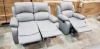 2 X PIECE BRAND NEW SOFA LOT TO INCLUDE 1X RECLINER FAUX LEATHER 2 SEATER SOFA IN GREY 1X GREY FAUX LEATHER RECLINING ARM CHAIR