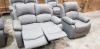 2 X PIECE SOFA LOT TO INCLUDE 1X RECLINER FAUX LEATHER 2 SEATER SOFA IN GREY 1X GREY FAUX LEATHER ARM CHAIR - PLASE NOTE RIP ON ARM CHAIR