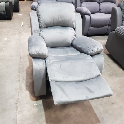 1 X BRAND NEW GREY SUEDE STYLE RECLINER ARM CHAIR
