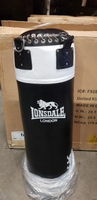 1 X BRAND NEW 4 FT LONSDALE LEATHER HEAVY BOXING BAG - IN BLACK AND WHITE - NO BOX -