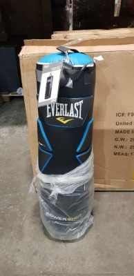 1 X BRAND NEW 4FT EVERLAST POWER SHOT LEATHER BOXING BAG - IN BLACK AND BLUE - NO BOX