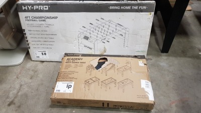 2 PIECE MIXED LOT CONTAINING 1 X HY-PRO 4FT CHAMPIONSHIP FOOTBALL GAME ( HP08187 ) / 1 X HY-PRO 7 IN 1 MULTI GAMES TABLE 3FT - GAMES TO INCLUDE FOOTBALL / BASKETBALL / ARCHERY /DARTS / POOL / TABLE TENNIS / PUSH HOCKEY ( PLEASE NOTE THESE ARE CUSTOMER