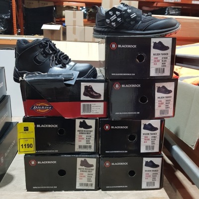 7 X BRAND NEW MIXED BLACKROCK WORK BOOTS TO INCLUDE 4 X WILSON TRAINERS - UK 7 / UK 8 / UK 10 / 2 X WATER ERESISTANT CHUKKA BOOTS UK 9 1 X DICKIES FURY BOOTS UK 5