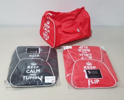 50 X BRAND NEW MIXED TAPPERS AND POINTERS BAG LOT TO INCLUDE KEEP CALM AND TUMBLE BLACK BAGS - KEEP CALM AND BACK FLIP RED BAGS