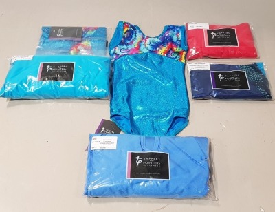 150 + BRAND NEW MIXED TAPPERS AND POINTERS LOT TO INCLUDE LONG SLEEVED LEOTARDS - BLUE LEOTARDS - CIRCULAR SKIRTS - LONG LENGTH SKIRTS - IN PURPLE - RED - PINK - BLACK - ETC ALL IN VARIOUS SIZS