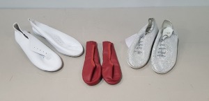 150 + BRAND NEW MIXED TAPPERS AND POINTERS LOT TO INCLUDE BLACK BALLET PUMPS - SILVER GLITTER BALLET PUMPS - RED BALLET PUMPS - WHITE BALLET PUMPS - ALL IN VARIOUS SIZES