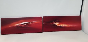 2 X PURPORTEDLY SIGNED DENNIS WOODS CANVAS OIL PAINTINGS - 102CMX41CM