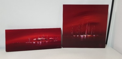 2 X PURPORTEDLY SIGNED DENNIS WOODS CANVAS OIL PAINTINGS -1X 91CMX36CM - 1X 76CMX76CM
